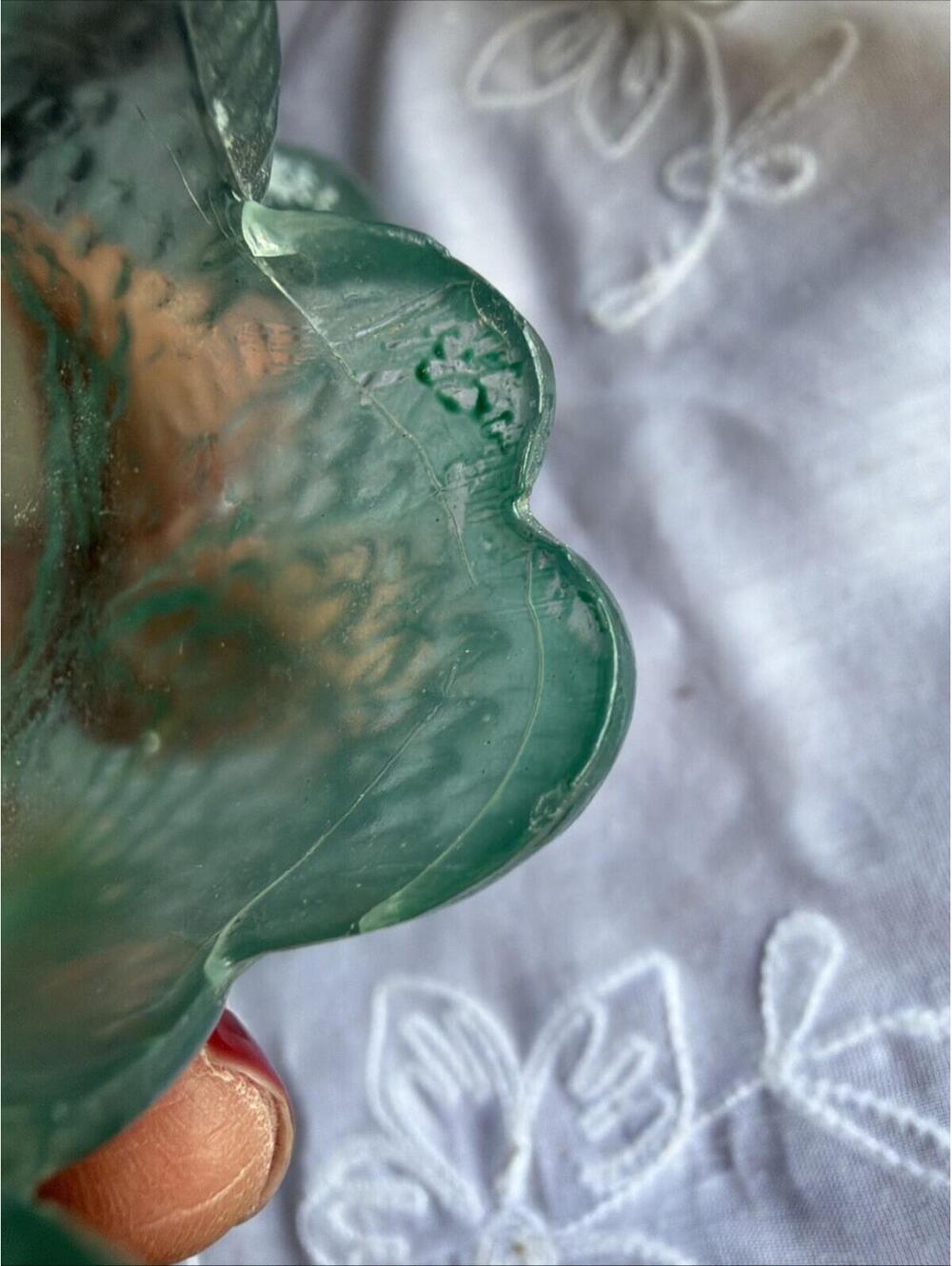 VTG Aqua Glass Frosted Swan Trinket Dish Salt Cellar Rare Lot 6 French Country - Picture 8 of 9